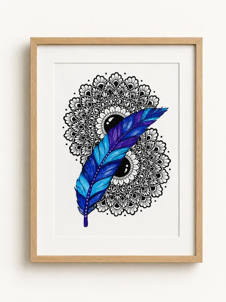 Blue Feather Mandala Art