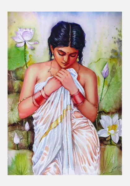 Lotus Garden Reverie: Woman in White
