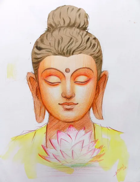 Serene Buddha: Orange Gaze with Lotus
