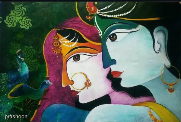Radiant Souls: Krishna & Radha's Divine Encounter