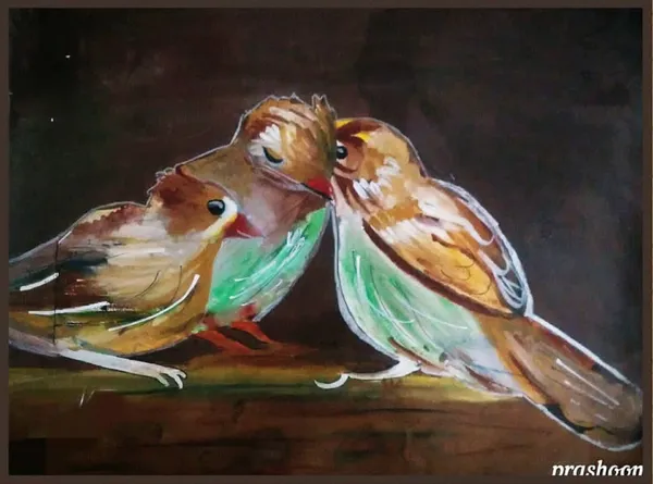 Tender Moments: Three Birds in Emerald Grace