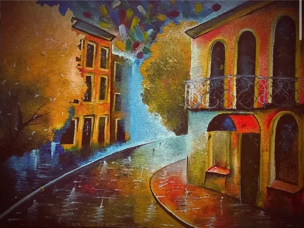 Rainy Venetian Alley: A Colorful Urban Dream