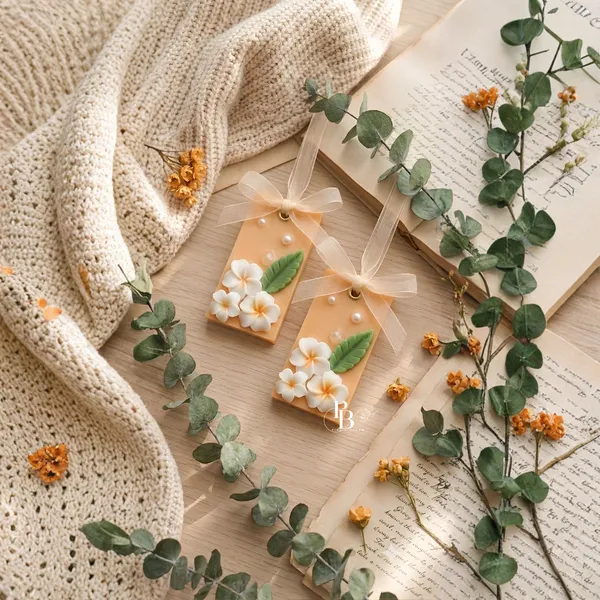 Floral Ceramic Ornaments with Pearl Embellishments