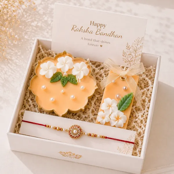 Floral Rakhi Gift Box with Decorated Cookies