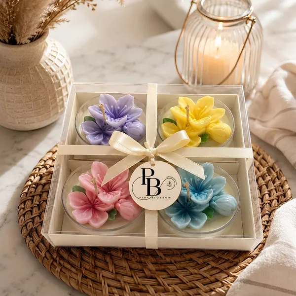 Blooming Serenity: Four-Flower Wax Candle Set