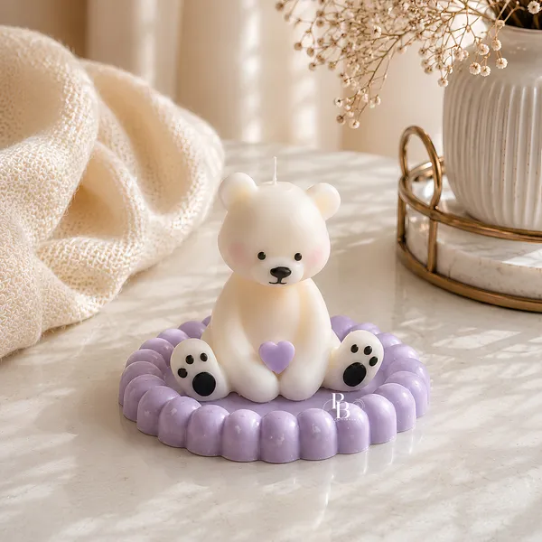 Polar Love: Adorable Bear Candle with Heart