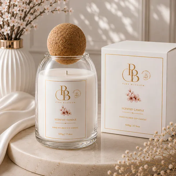 Pink Blossom Soy Candle with Cork Sphere Lid