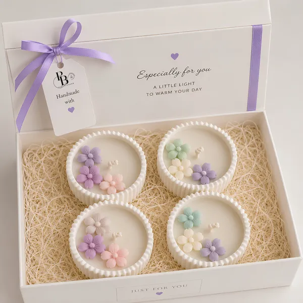 Floral Serenity: Handcrafted Wax Candle Gift Set