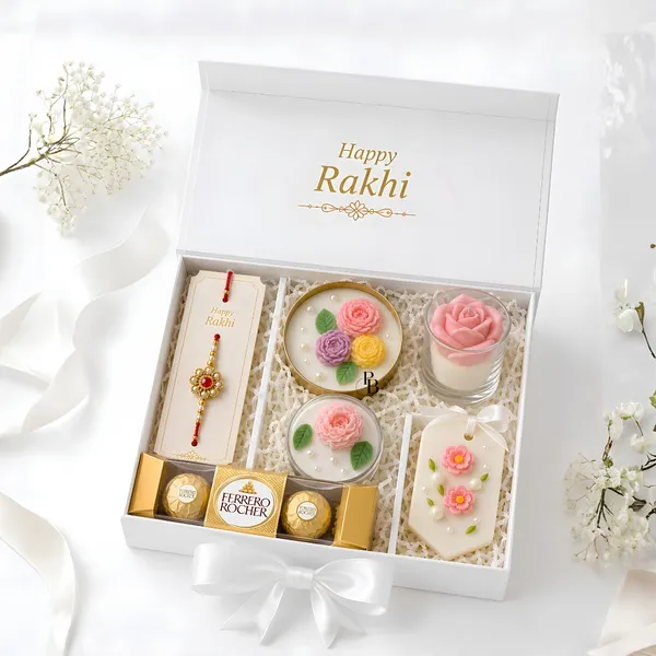 Floral Rakhi Celebration Hamper with Scented Candles
