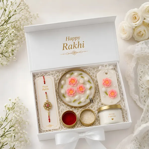 Floral Rakhi Celebration Gift Hamper with Pearls