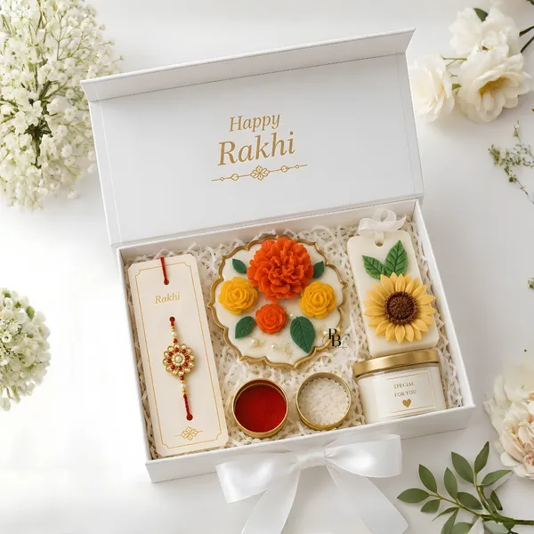 Floral Rakhi Celebration Hamper with Golden Accents