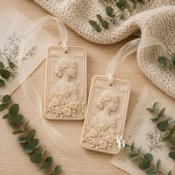 Cameo Garden: Elegant Relief Ornament Pair