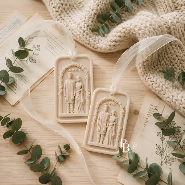 Bride and Groom Botanical Relief Ornament Set