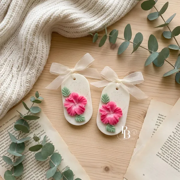 Blossom Grace Ceramic Ornaments with Silk Ribbon