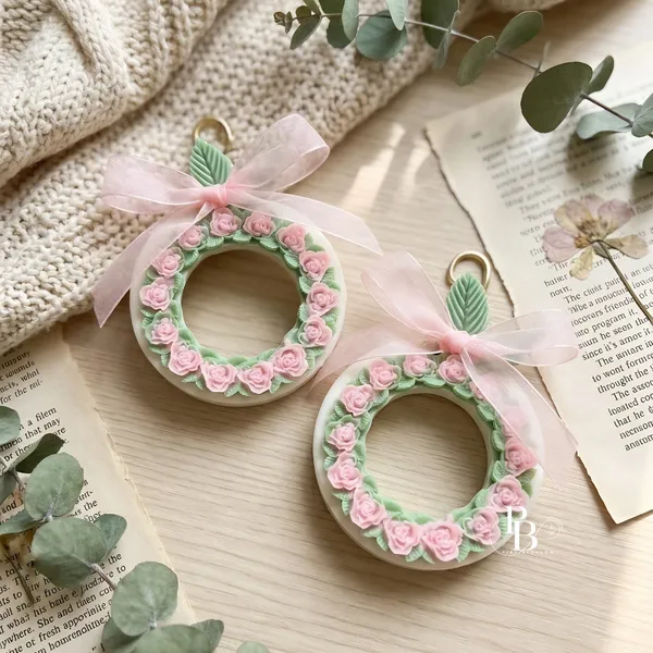 Floral Rose Wreath Ornaments with Silk Ribbons