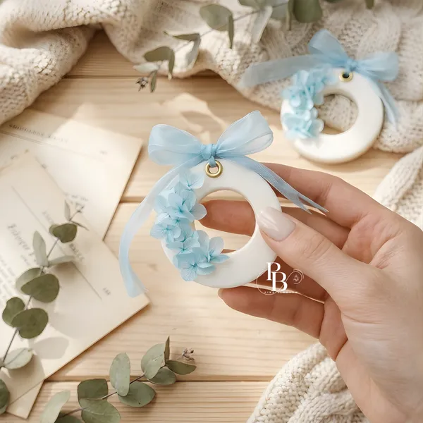 Azure Bloom Ceramic Ring with Silk Bow