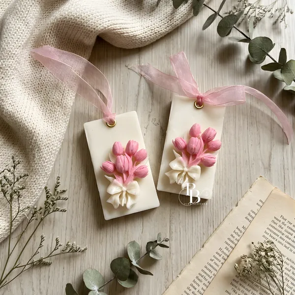 Pink Tulip Bloom Gift Tags with Ivory Bow