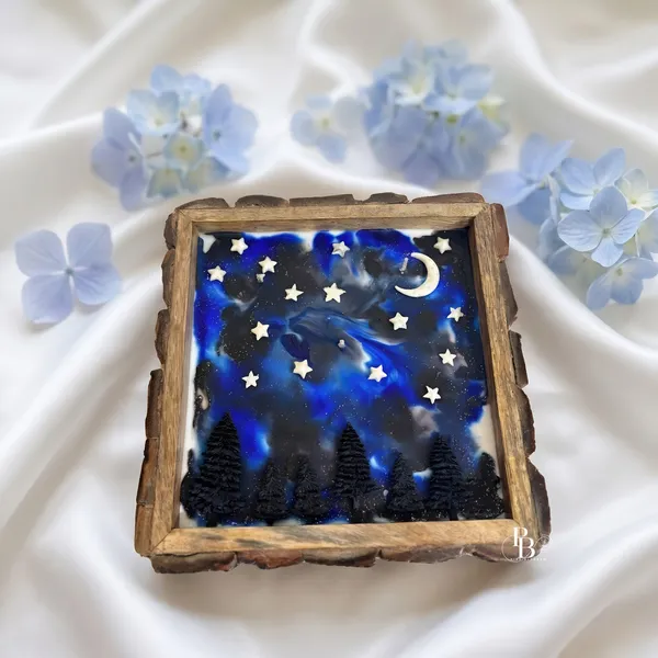 Starlit Forest Night – Resin Art Shadowbox
