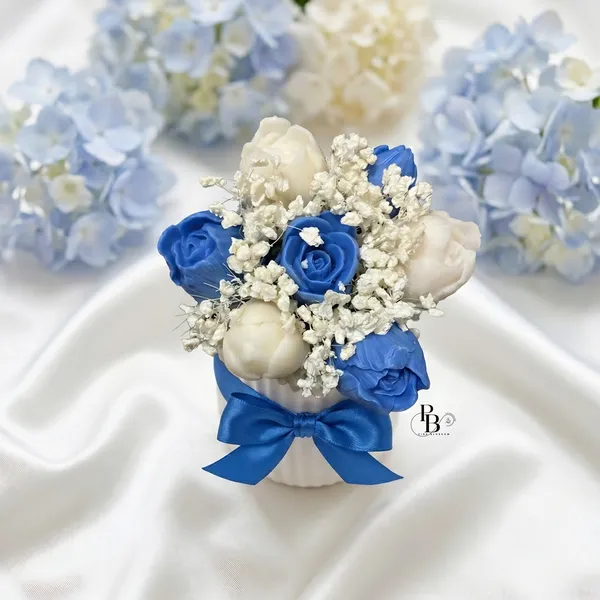 Azure Reverie: Sculptural Wax Floral Arrangement