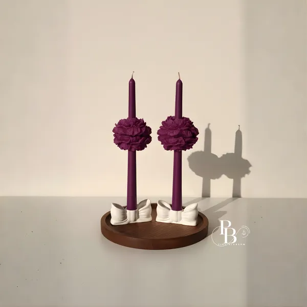 Elegant Bloom Candle Holders with Silk Bow Details