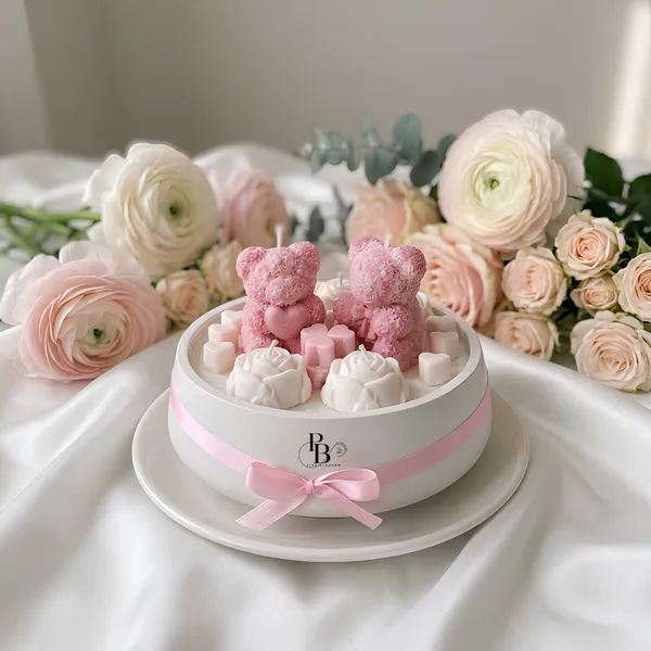 Blush Teddy Bear Wax Candle Art Box