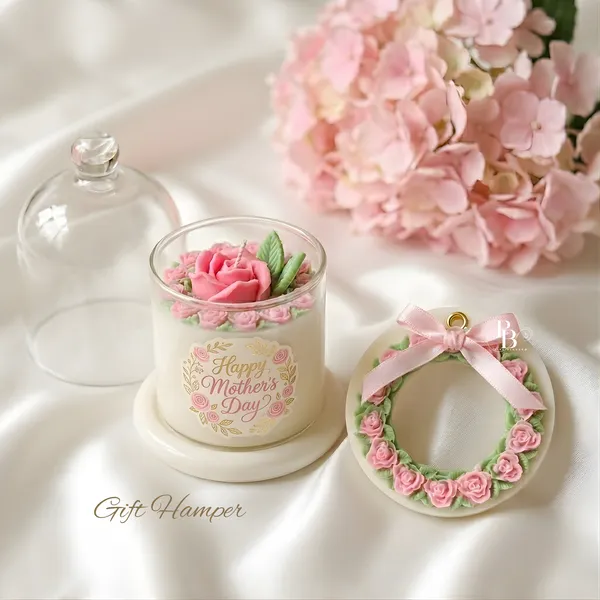 Enchanted Rose Blossom Candle with Floral Wreath