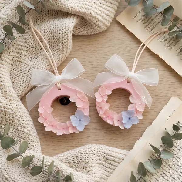 Blush Hydrangea Wreath with Silk Bow