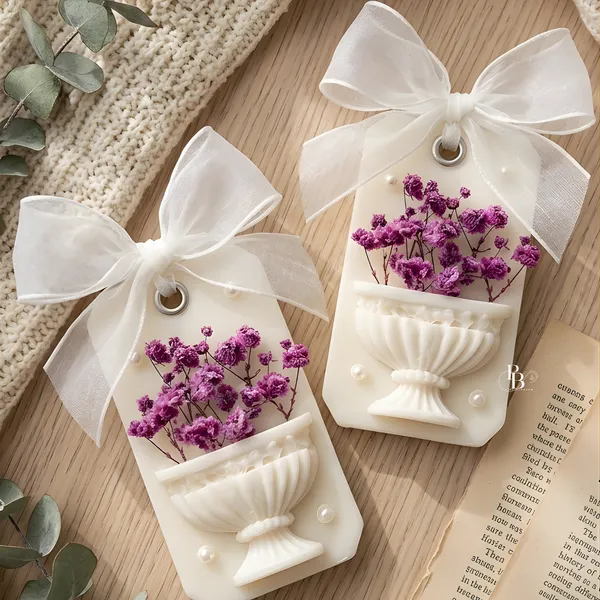 Dried Flower Urn Candle Ornaments with Silk Bows