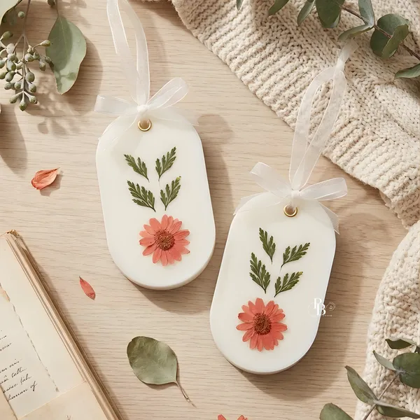 Pressed Flower Ceramic Gift Tags with Eucalyptus