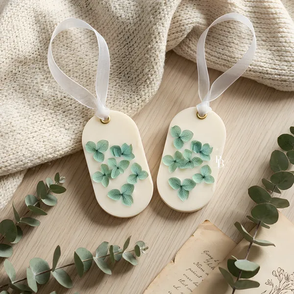 Pressed Mint Leaf Ceramic Ornament Pair