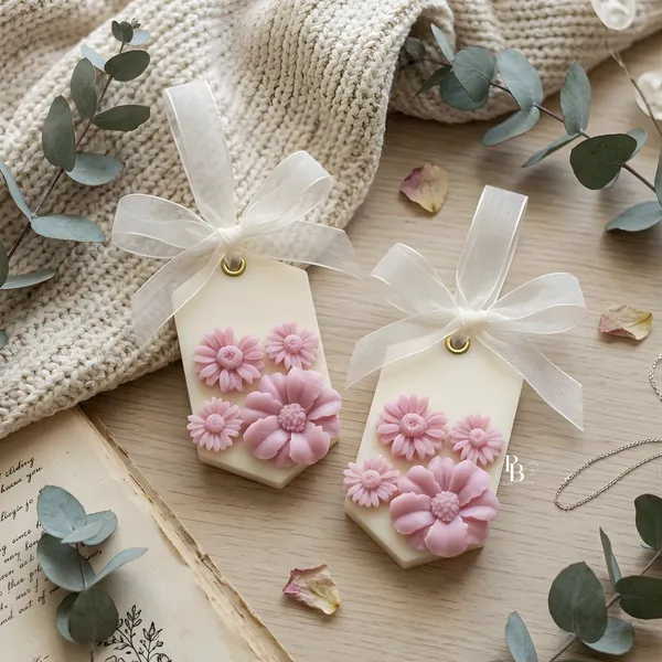 Blush Botanical Wax Ornament Pair