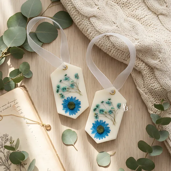 Pressed Flower Wax Seal Tags with Eucalyptus