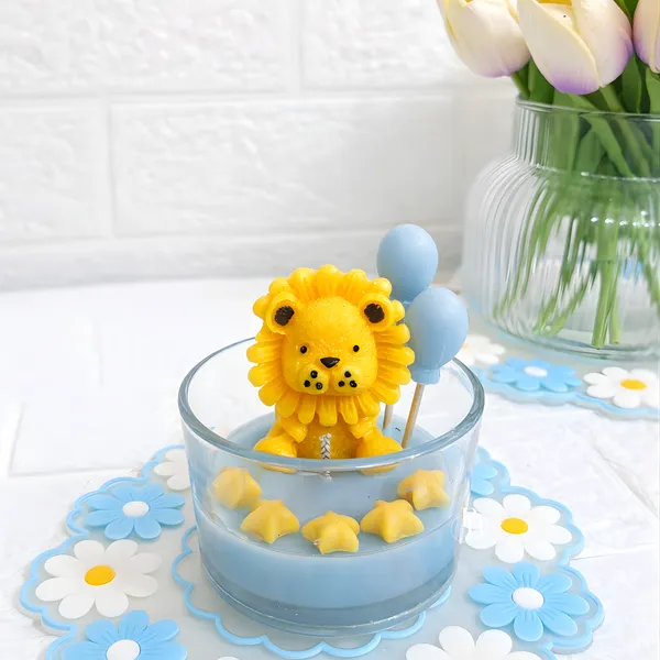 Whimsical Lion Wax Candle with Celestial Balloons