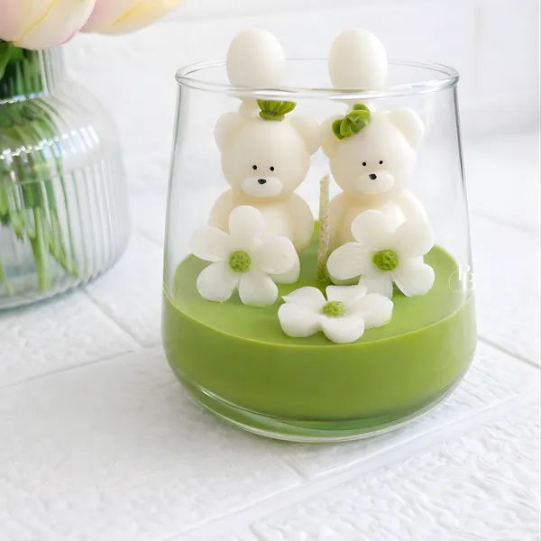 Whimsical Garden Bears: Enchanted Wax Candle Sculpture