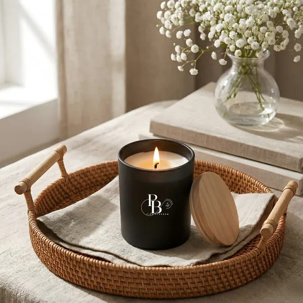 Minimalist Black Candle with Wooden Lid