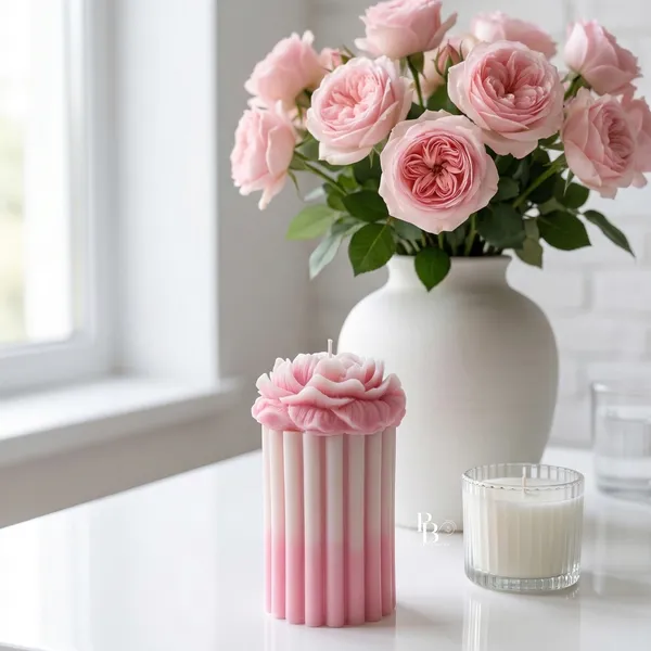 Blooming Rose Pillar Candle with Luxe Aromatics