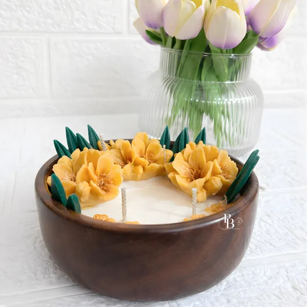 Golden Bloom Luxury Wax Cake with Sunflower Adornments