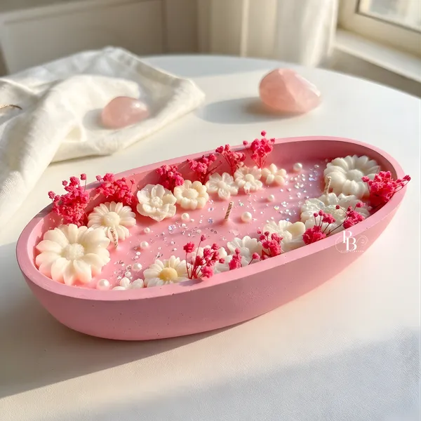 Blooming Serenity: Pink Floral Wax Vessel