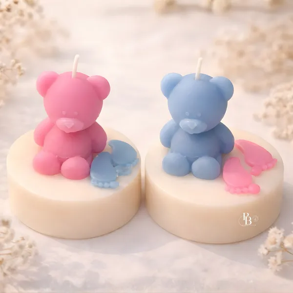 Teddy Bear Duo Decorative Candles with Heart Accents