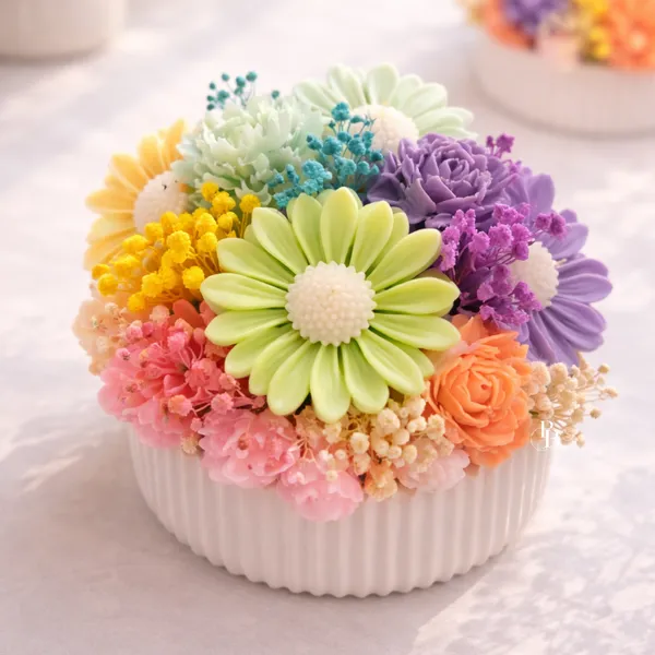 Pastel Rainbow Wax Flower Dome Arrangement