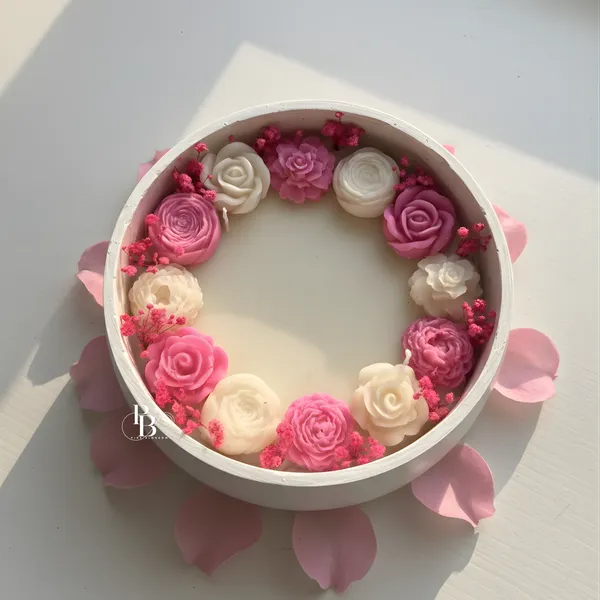 Blooming Harmony: Pink & Ivory Rose Wax Candle Circle