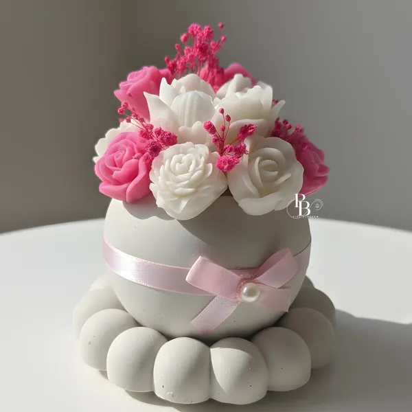 Blooming Elegance: Pink & Ivory Sculptural Floral Candle