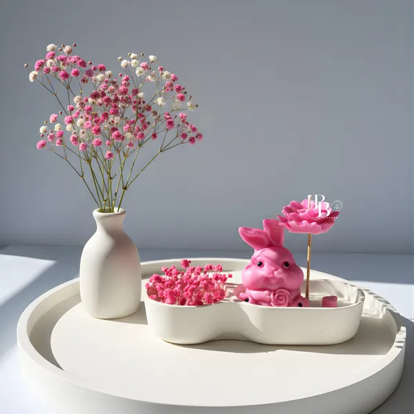 Minimalist Bloom: Pink Floral Ceramic Garden Art