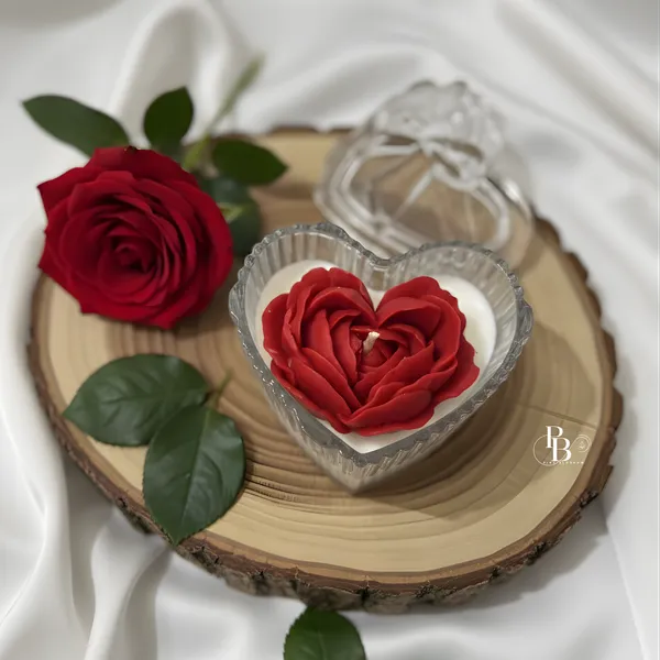 Rose Heart Wax Candle with Floral Elegance