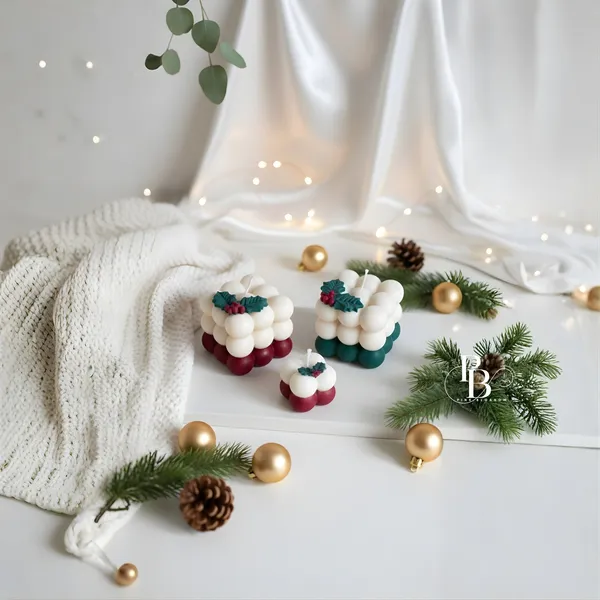 Festive Bubble Candles with Holly Berries