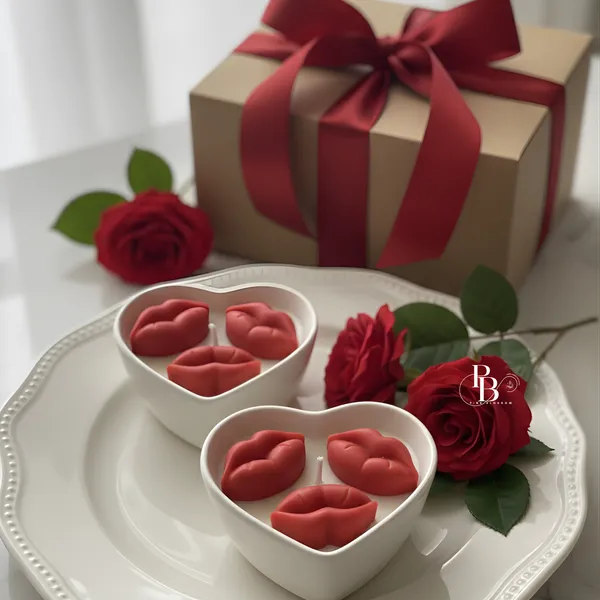 Crimson Lips Wax Candle Art - Romantic Heart Vessels