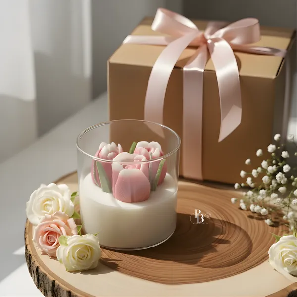 Blooming Elegance: Floral Wax Candle in Glass