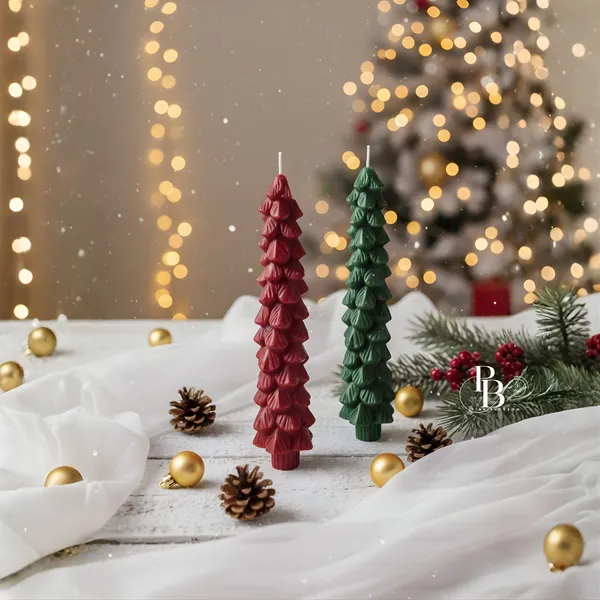 Festive Tree Candles: Red & Green Holiday Glow