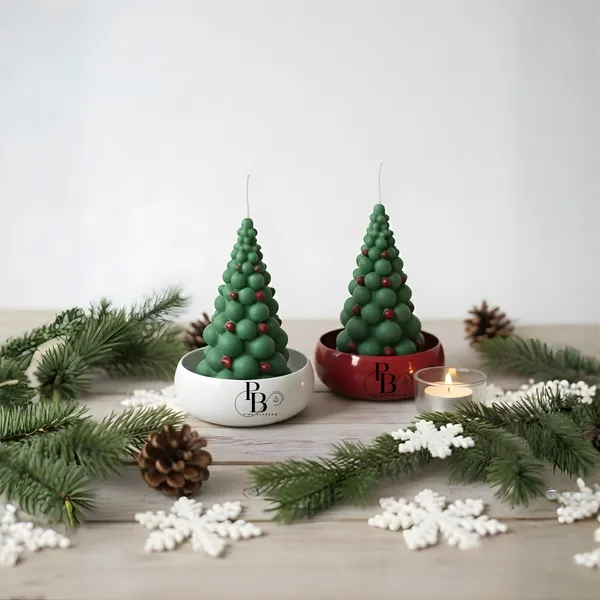 Evergreen Sphere Candle with Red Berries