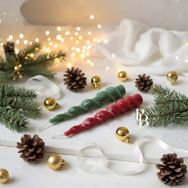 Festive Spiral Taper Candles with Holiday Elegance